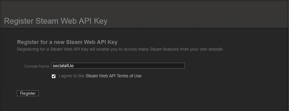 Steam : Register api key
